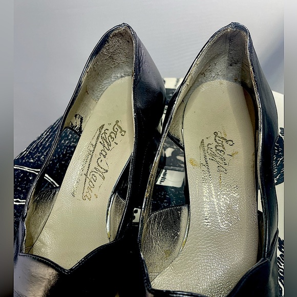 🖤 Vintage 🖤 Black Leather Platform Heels EXQUISITE 7 1/2 Antique 😻😻😻 1940s? - Picture 6 of 14
